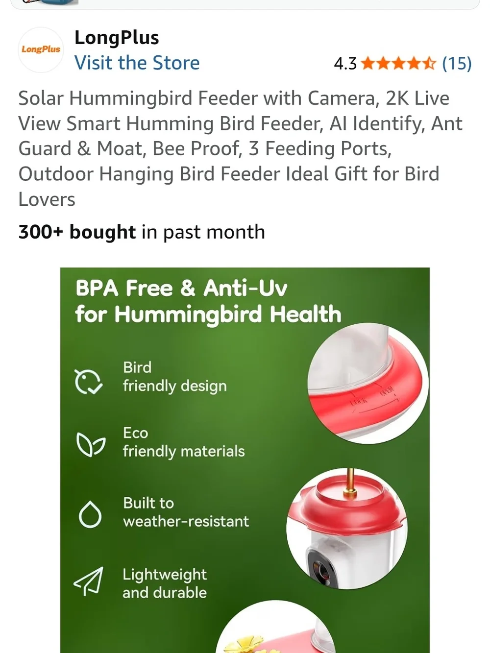 Red Solar Hummingbird Feeder with Camera